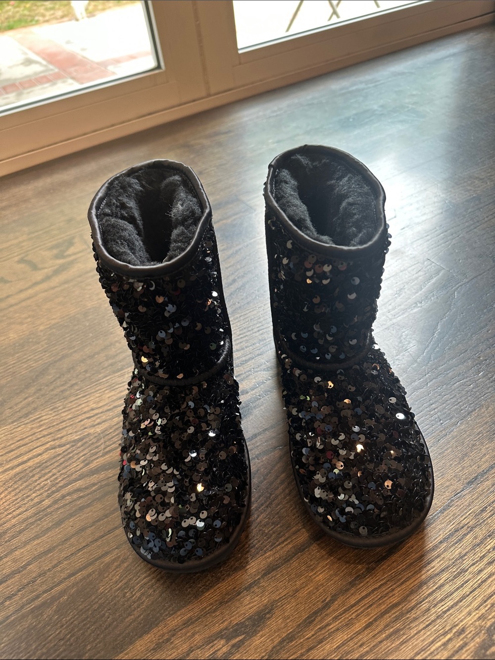 UGG Kids Black Sequin Shearling Boots